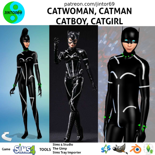 More information about "Inspired Catwoman, Catman, Catgirl, Catboy suits costumes tights for sims 4"