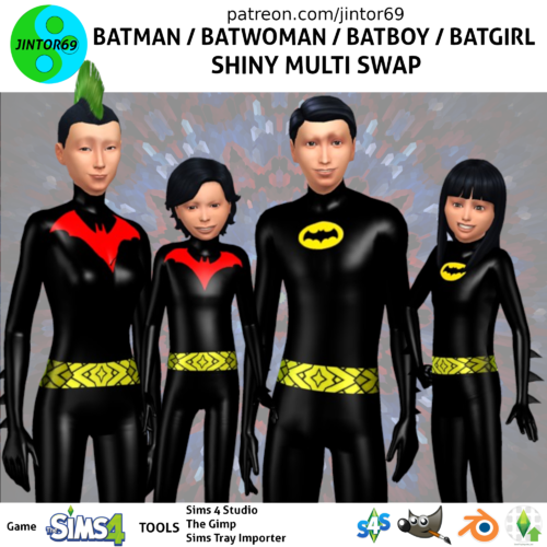 More information about "BatMan / BatWoman / BatBoy / BatGirl shiny costume suits for sims 4"