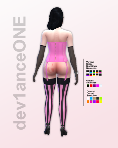 More information about "Vertical Stripe Stockings & Colorful Corset & Gloves"