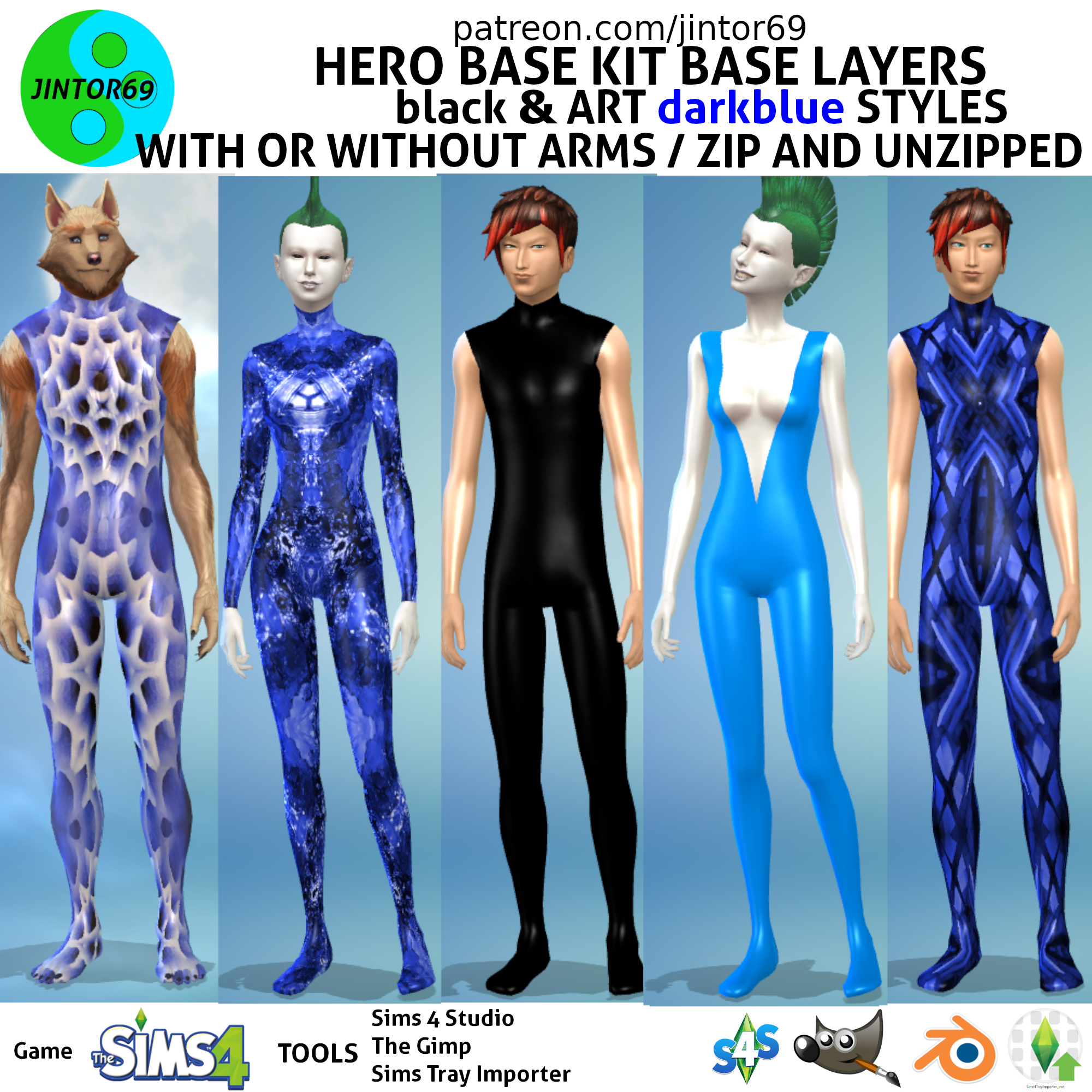 Hero Base Kit renewed base black and dark BLUE layers for sims 4  (werewolves, mermaid, spellcaster, aliens, etc) - Clothing - LoversLab