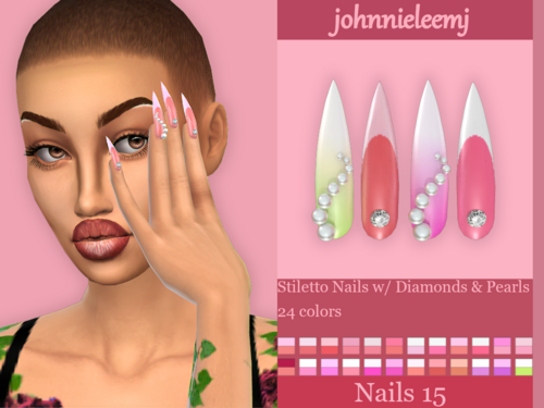More information about "johnnieleemj Nails 15 ( Stiletto Nails w/ Diamonds & Pearls )"