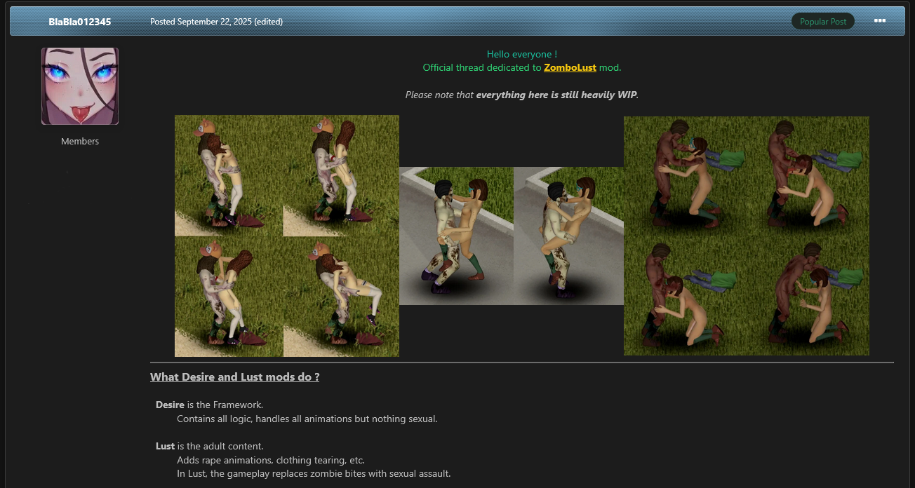 [Project Zomboid] ZomboLust - ZomboDesire Framework