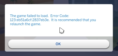 Симс 4 не удалось загрузить игру код ошибки 123 9d5d0e8f b1d3c02d рекомендуется перезагрузить игру