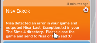 Exception txt. The SIMS 4 Nisa Error. Ошибка Нисы симс 4. Ниса мод ошибка. Ошибка мссс симс 4 MC_LASTEXCEPTION.