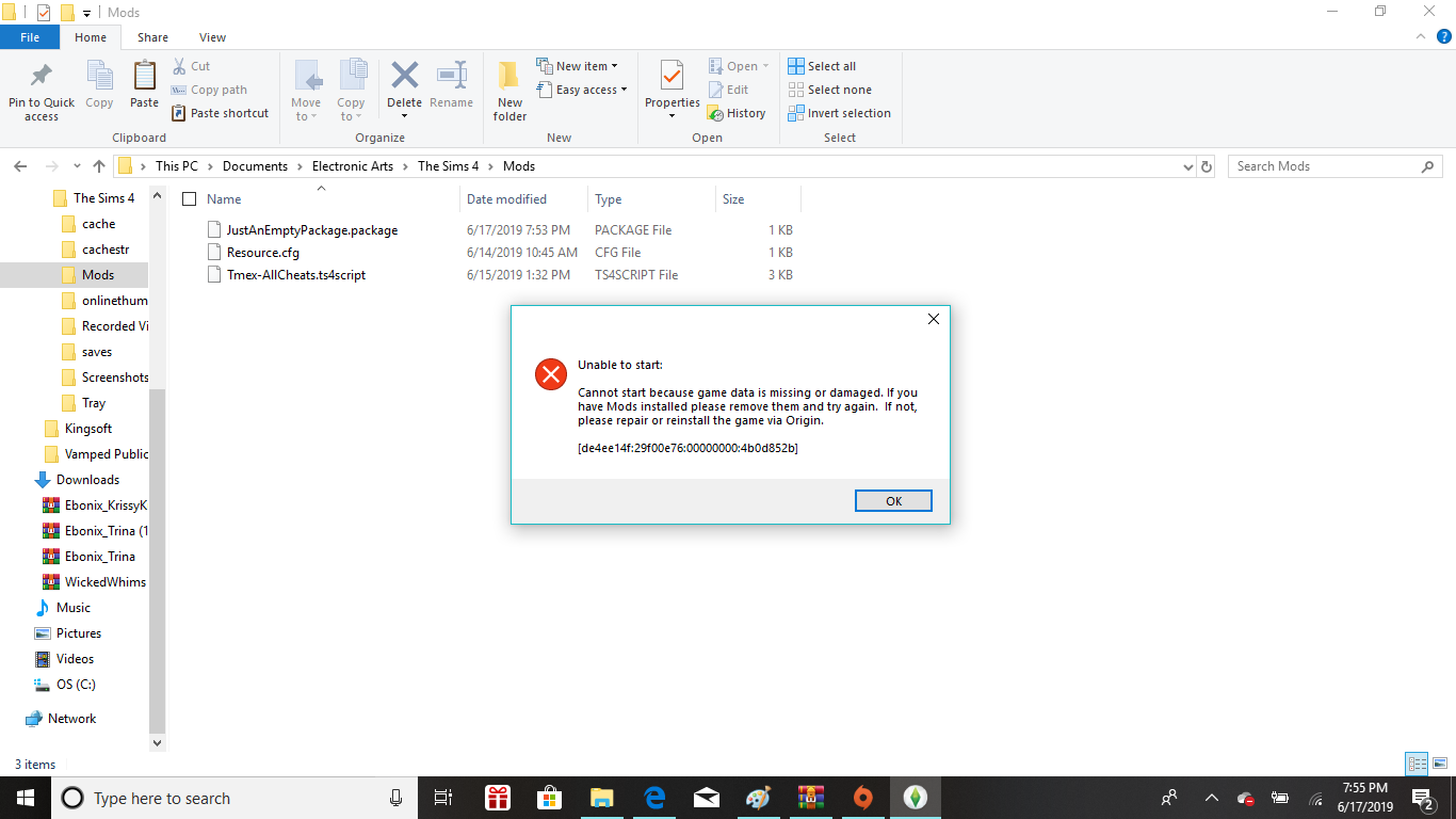 My Sims 4 game ONLY accpets ts4scripts, Package files are blocked ...