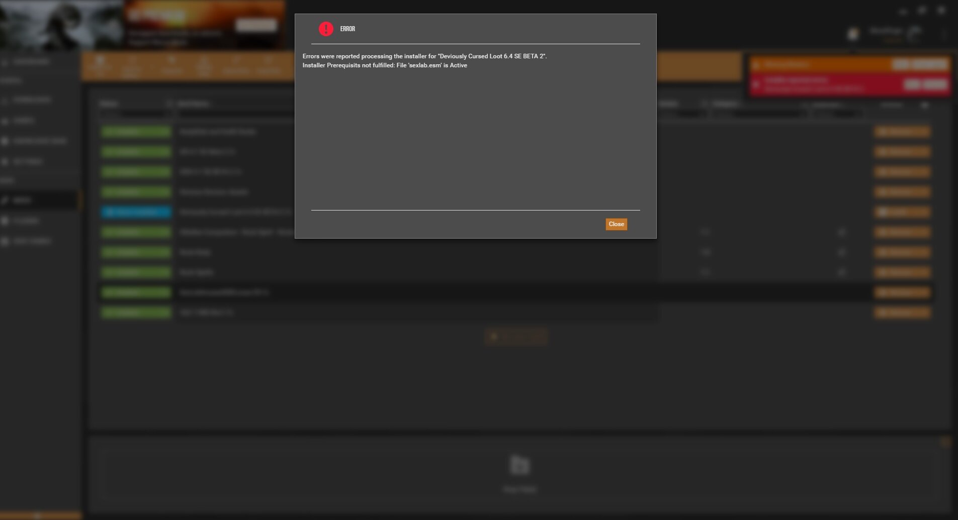 2 Errors on Vortex when trying to install deviously cursed loot