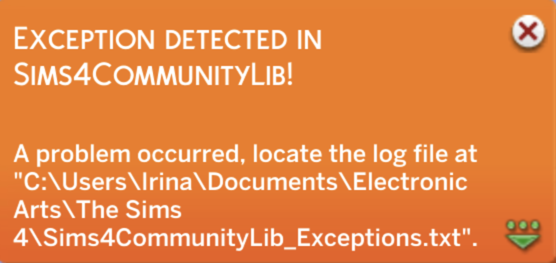 Exception detected sims 4 community lib ошибка