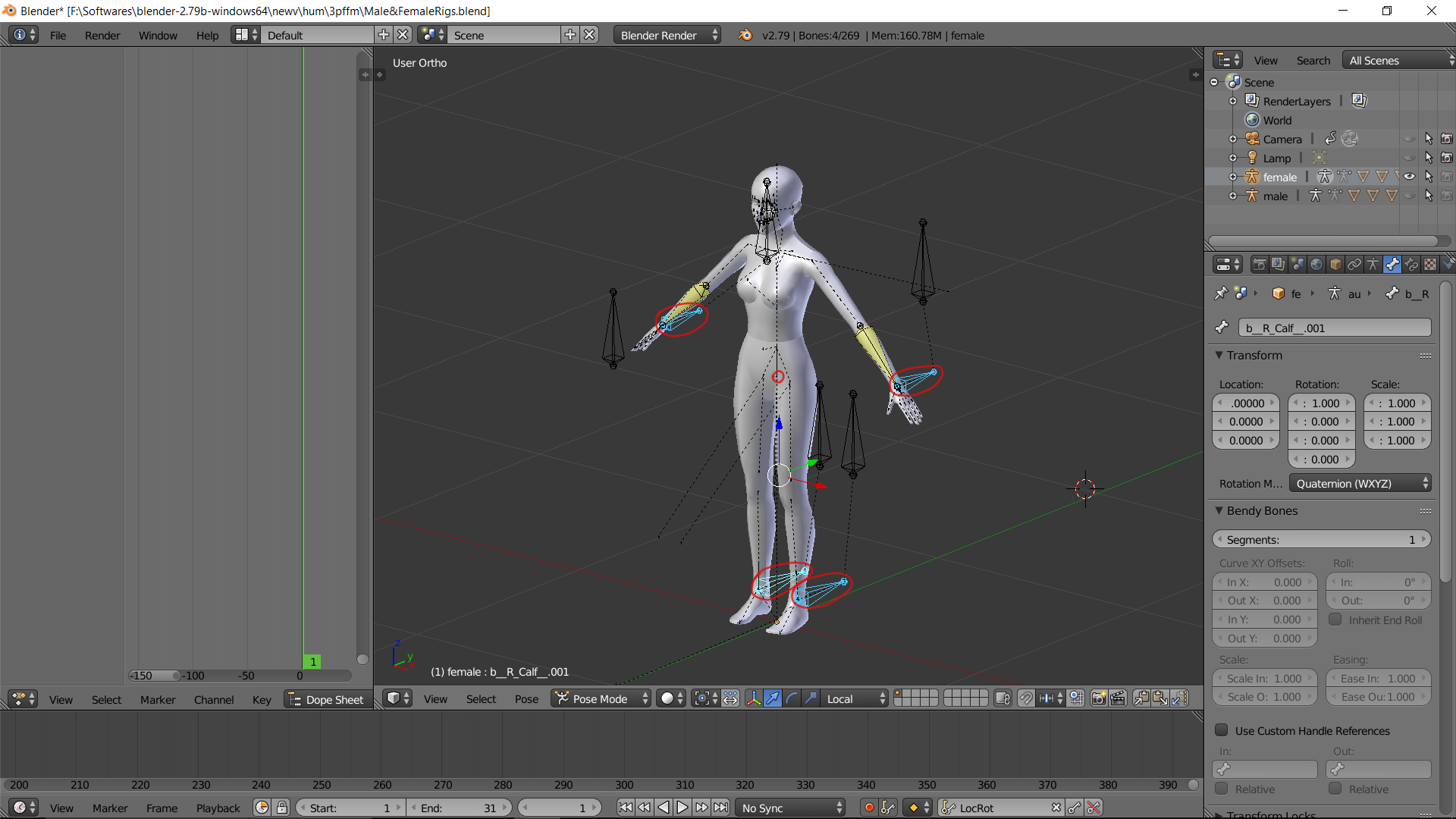 how to download and use the woman rig on blender 2.79 windows