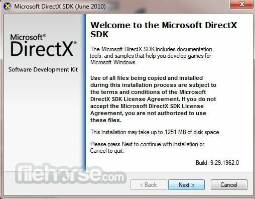 где время для установки DirectX июнь 2010