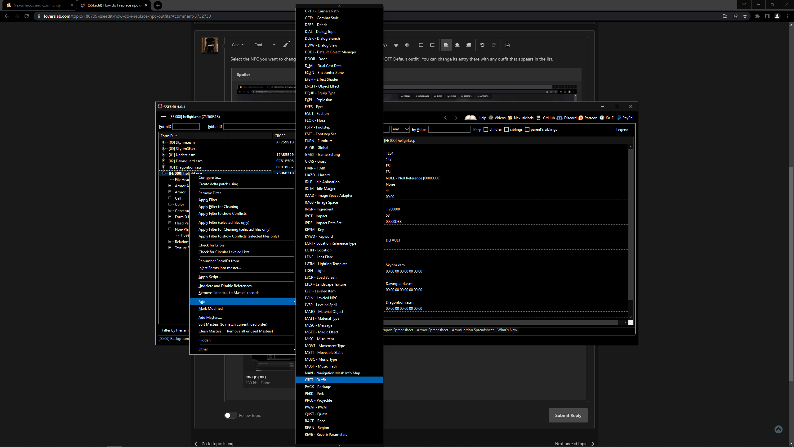 (SSEedit) How do I replace npc outfits? Technical Support Skyrim