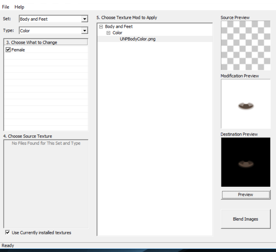 Unp texture blender not showing source, unable to save Skyrim